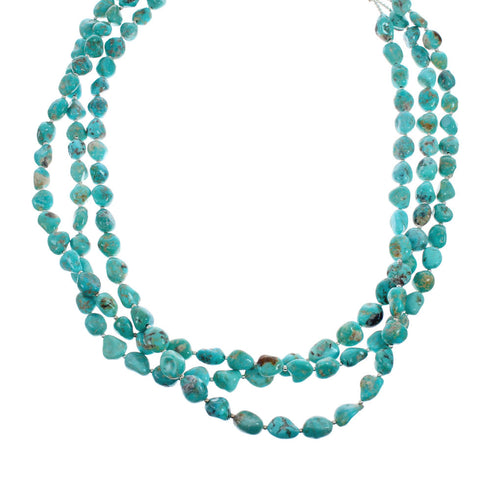 Navajo 3-Strand Sterling Silver Kingman Turquoise Bead Necklace NX11649
